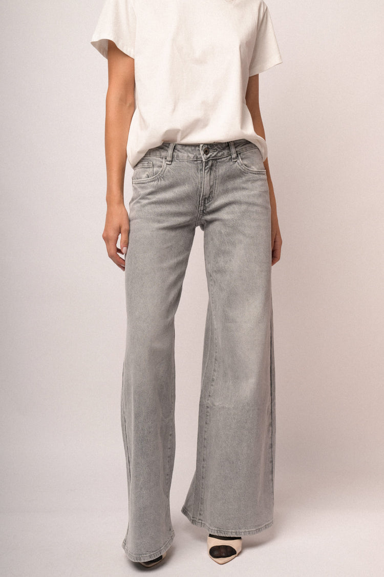 Jeans wide-leg in denim grigio