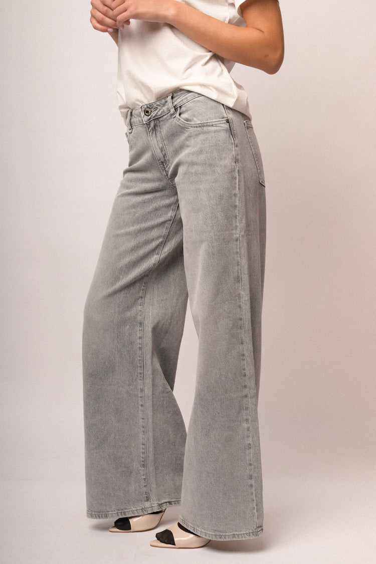 Jeans wide-leg in denim grigio