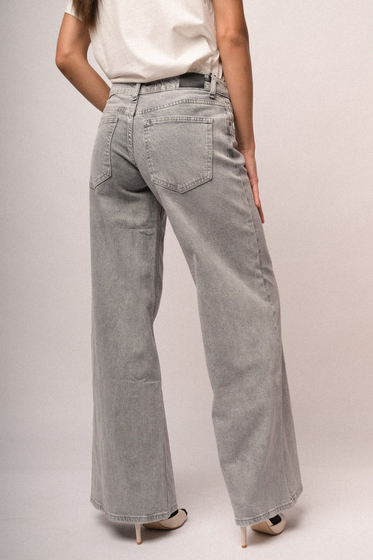 Jeans wide-leg in denim grigio