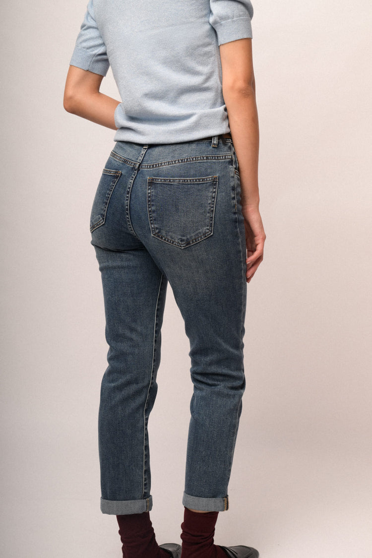 Jeans regular-fit in denim blu con cintura