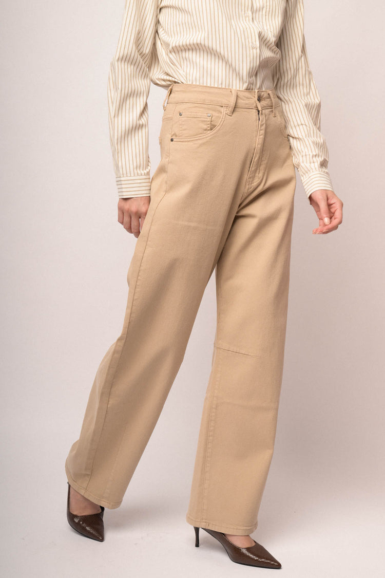 Jeans barrel-leg in drill beige