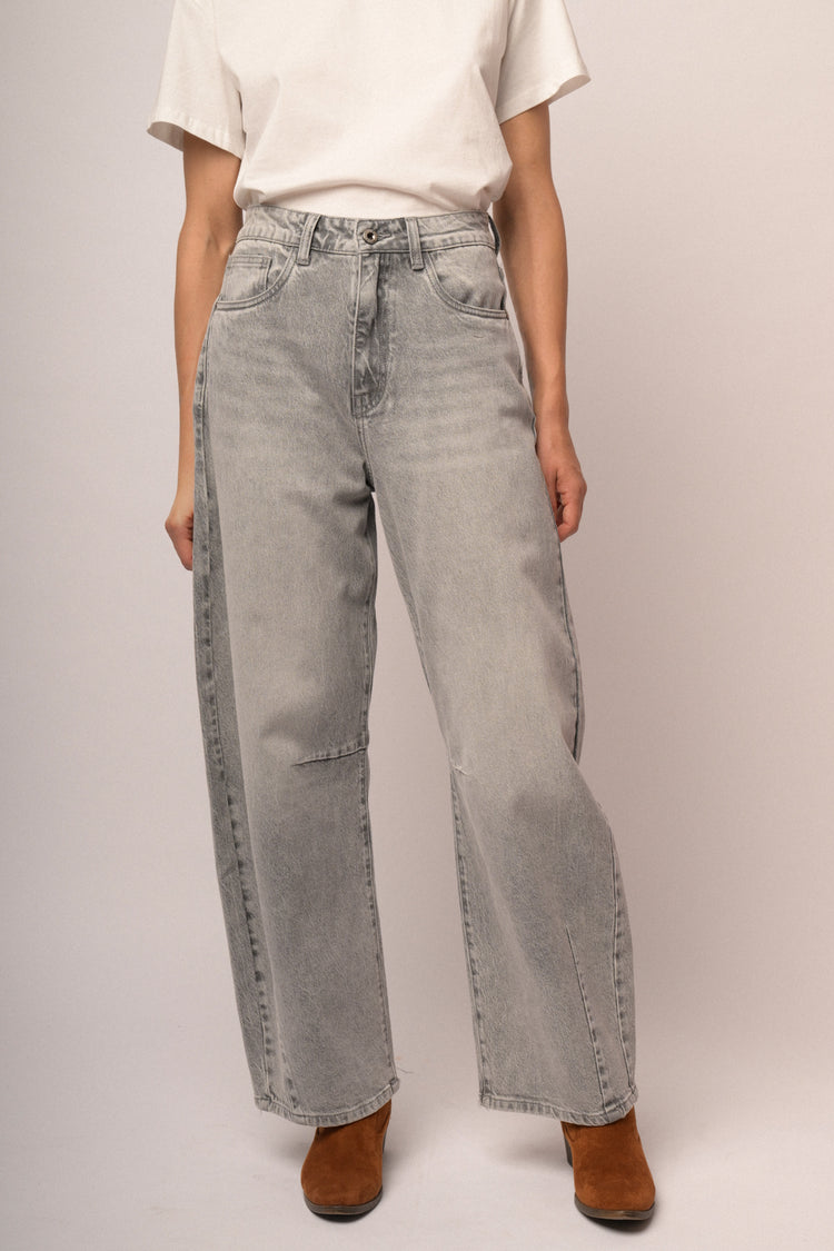 Jeans Barrel in denim grigio
