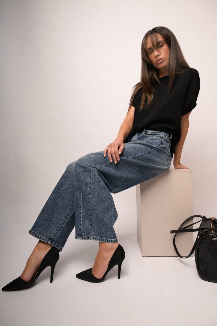 Jeans barrel-leg in denim blu