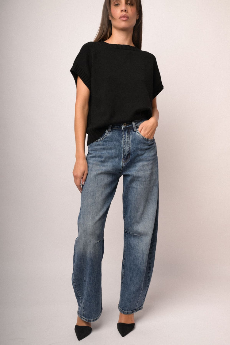 Jeans barrel-leg in denim blu