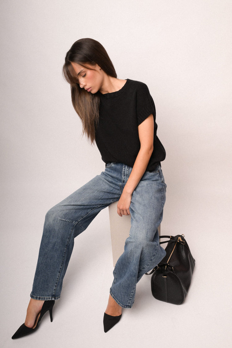 Jeans barrel-leg in denim blu