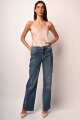 Jeans palazzo con bottone-gioiello