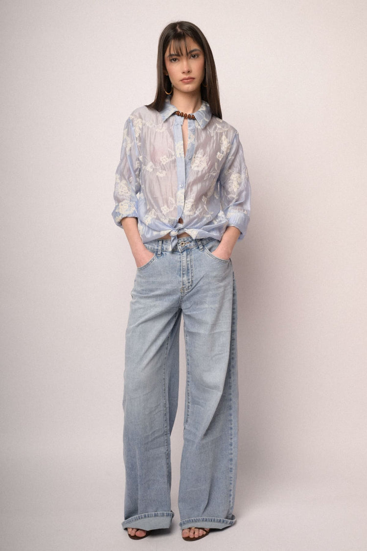 Jeans wide-leg in denim azzurro