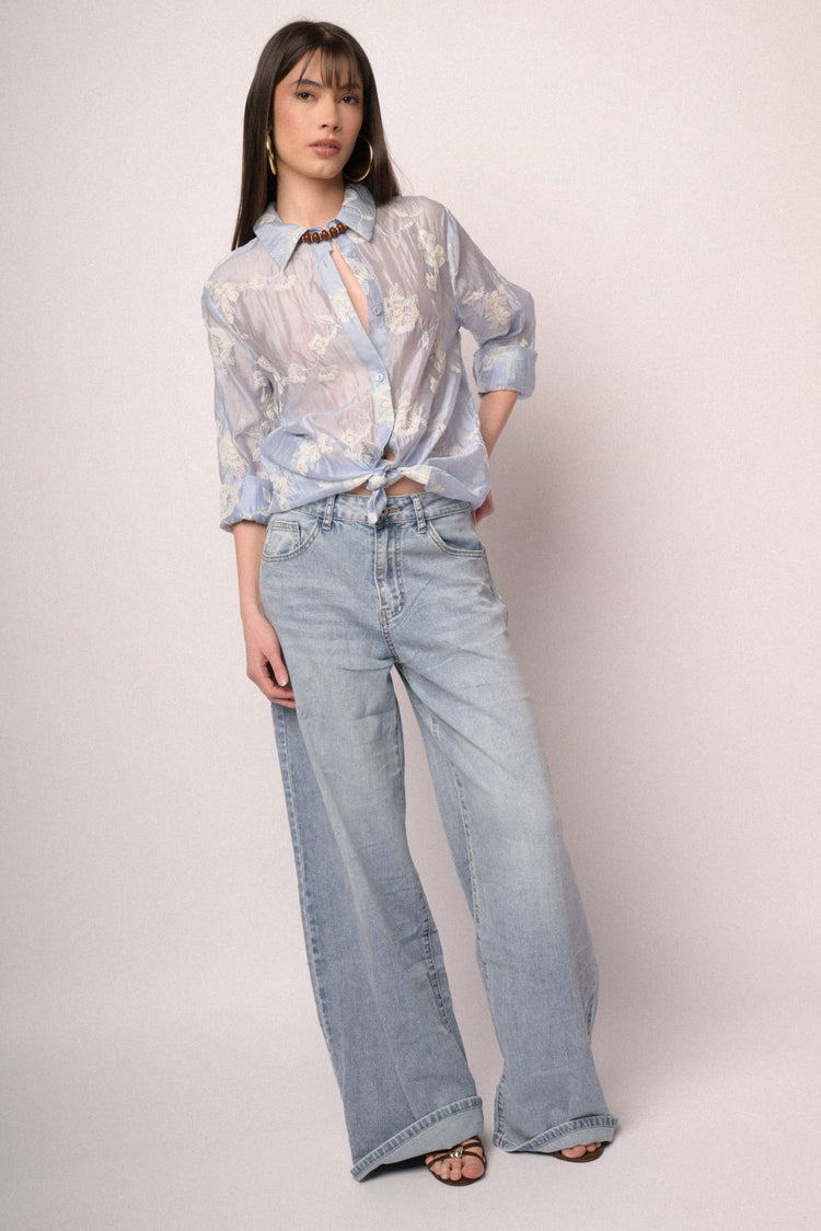 Jeans wide-leg in denim azzurro