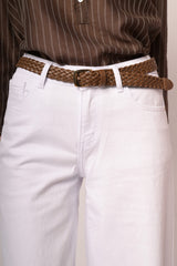 Pantaloni wide-leg in drill bianco con cintura