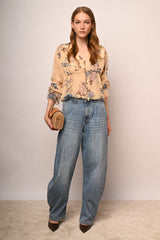 Jeans baggy in denim azzurro con pinces