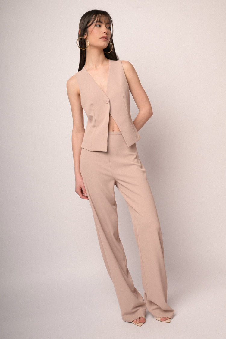 Pantaloni fluidi wide-leg rosa pastello