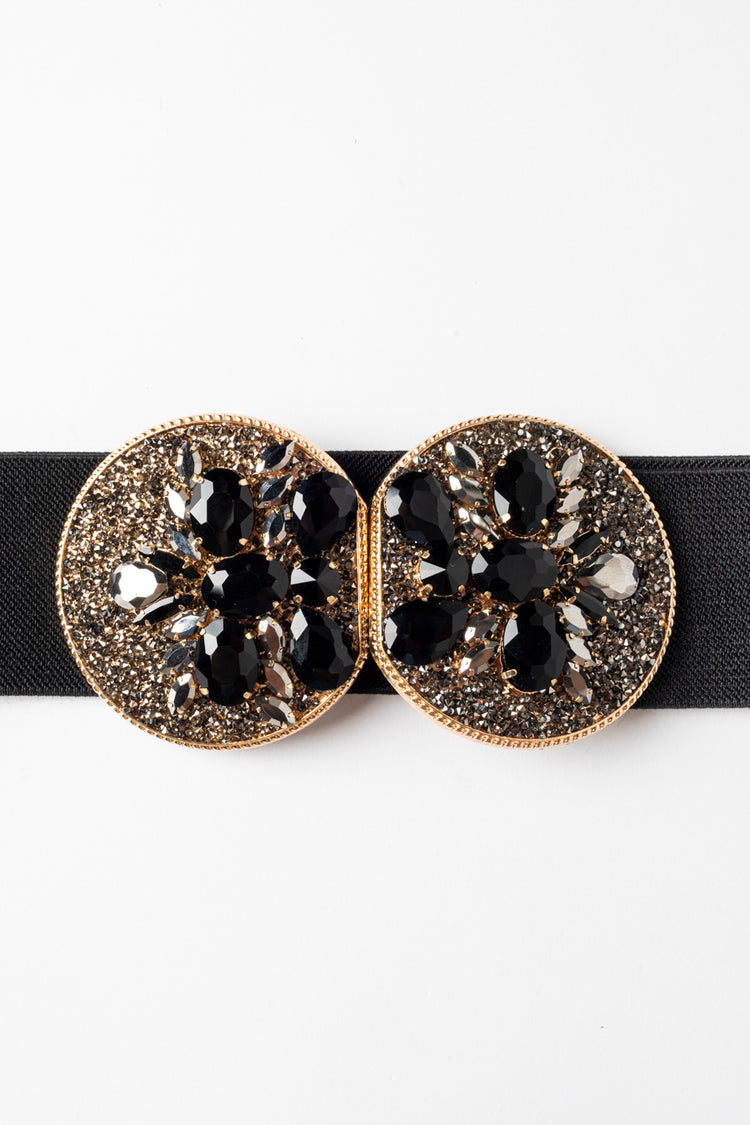 Cintura elastica con doppia fibbia e strass