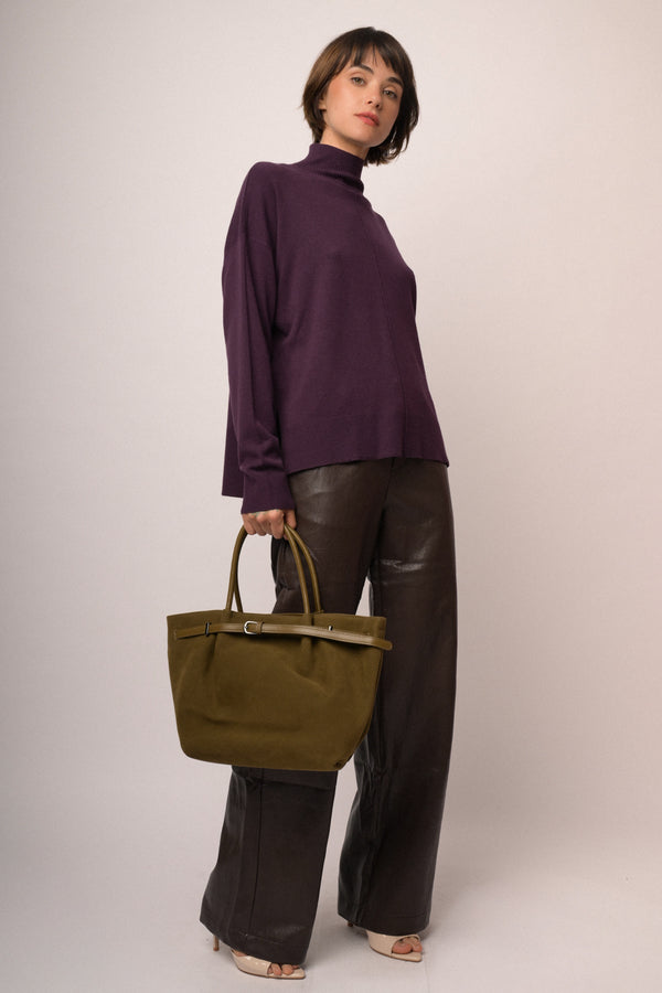 Borsa a spalla in faux suede con fibbia kaki