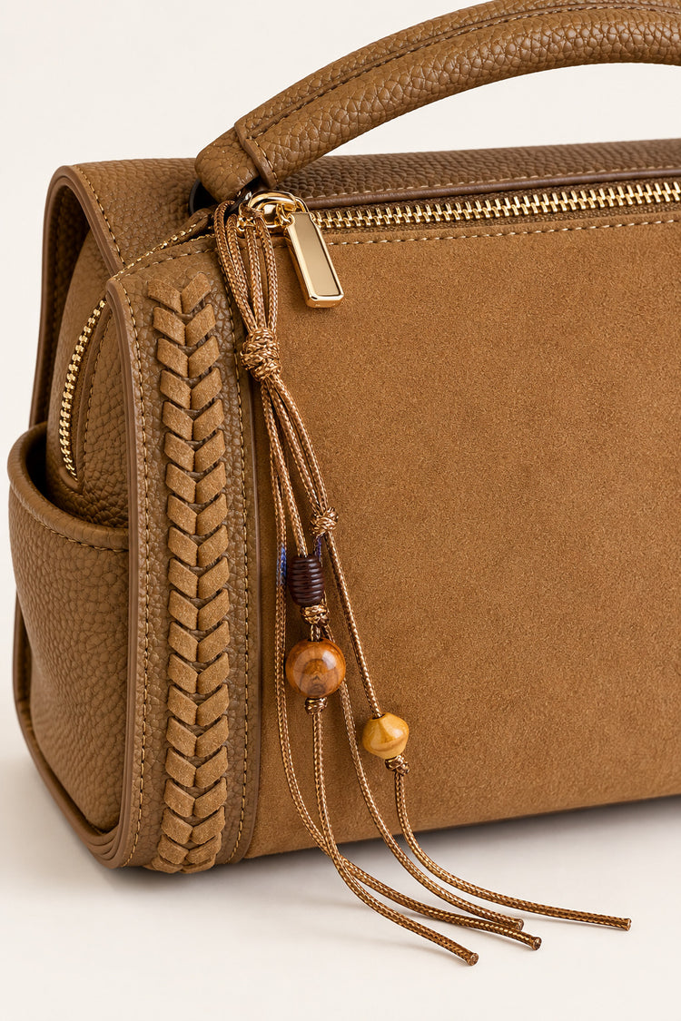 Borsa velour a tracolla con treccia