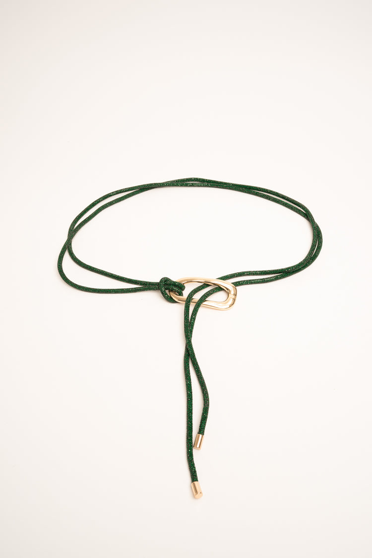 Cintura sottile verde ad anello con strass