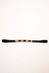 Cintura sottile elastica nera con pietre decorative oro