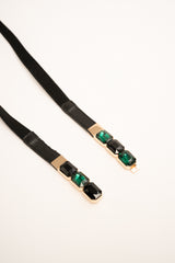 Cintura sottile elastica nera con pietre decorative verdi