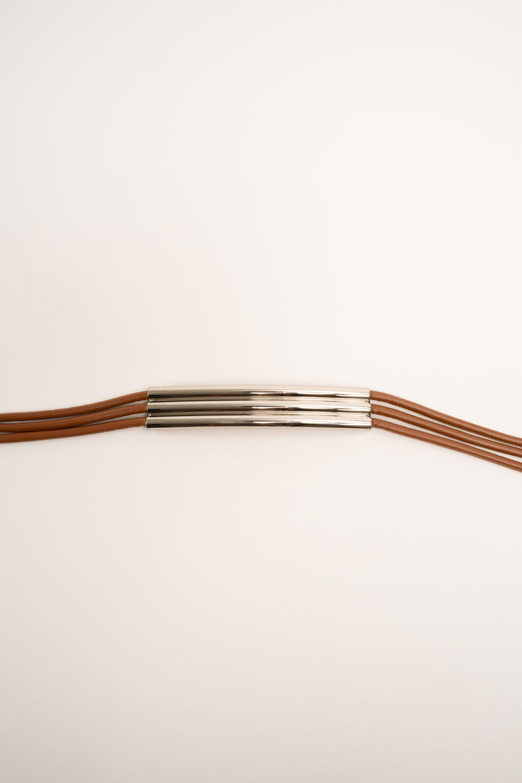 Cintura a fascia con tre cordini nocciola