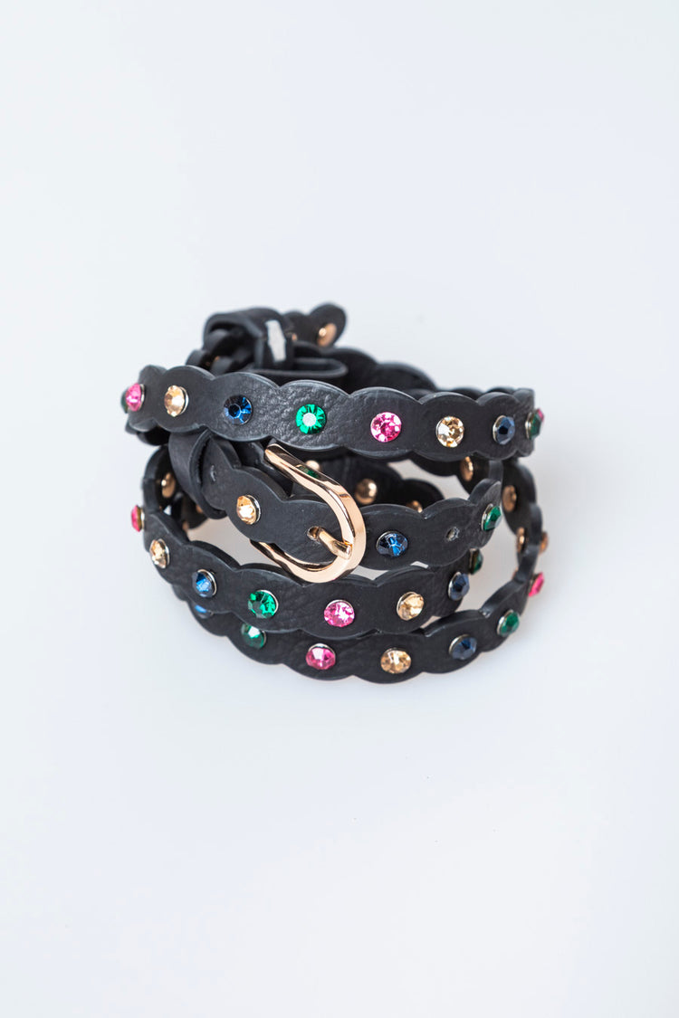 Cintura sottile ondulata con strass