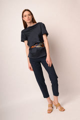 Pantaloni slim-fit misto viscosa blu con spacchetti