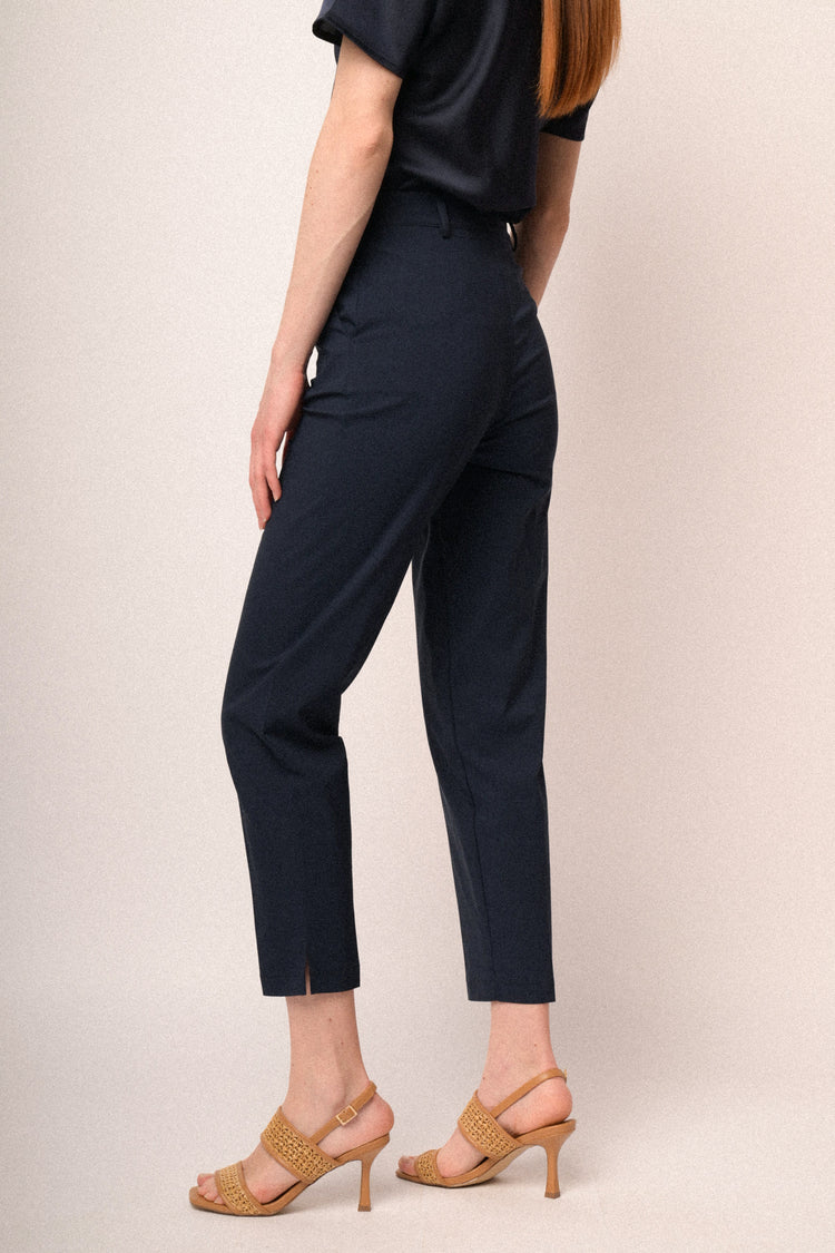 Pantaloni slim-fit misto viscosa blu con spacchetti