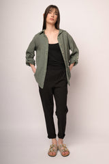 Pantaloni baggy con risvolto misto viscosa nero