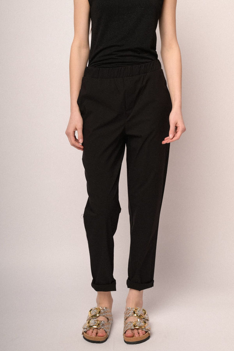 Pantaloni baggy con risvolto misto viscosa nero