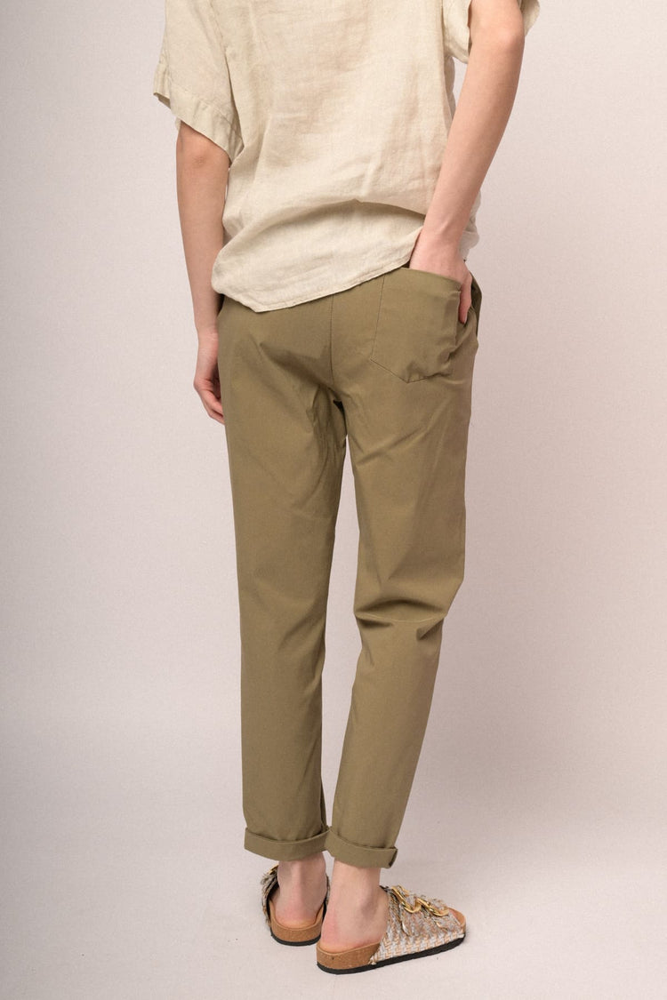 Pantaloni baggy con risvolto misto viscosa kaki