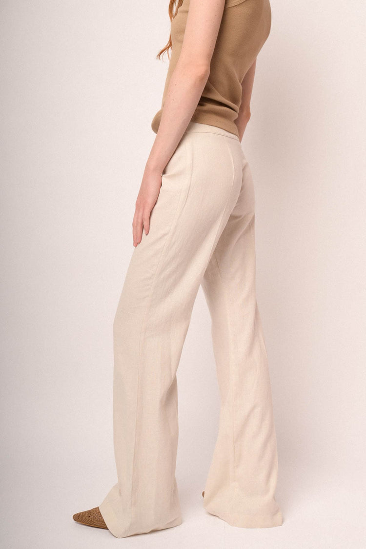 Pantaloni a gamba svasata misto lino beige
