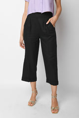 Pantaloni crop misto lino e viscosa