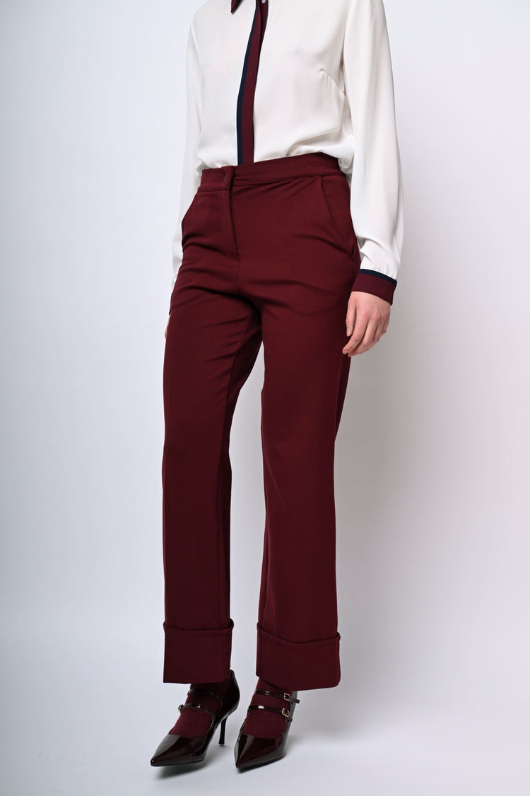 Pantaloni misto viscosa con risvolto