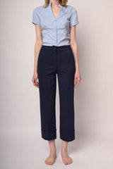 Pantaloni a gamba dritta con risvolto misto viscosa blu