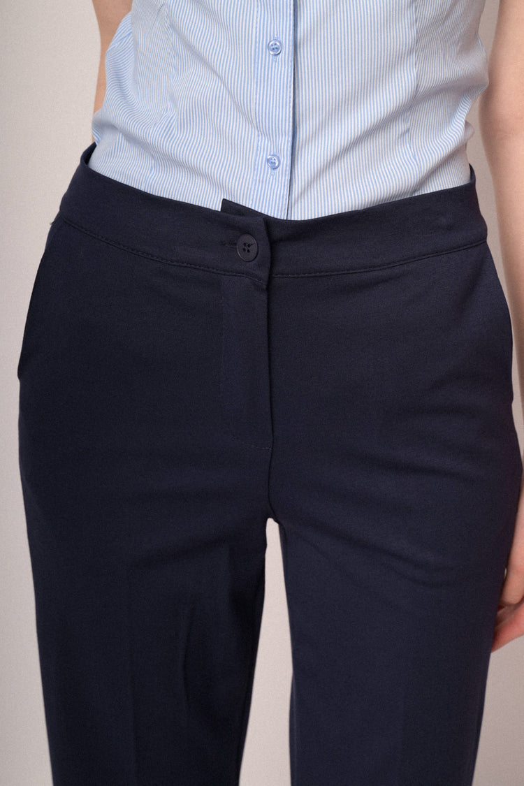 Pantaloni a gamba dritta con risvolto misto viscosa blu