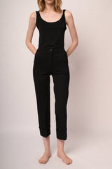 Pantaloni a gamba dritta con risvolto misto viscosa nero