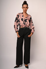 Pantaloni palazzo con cinta in raso