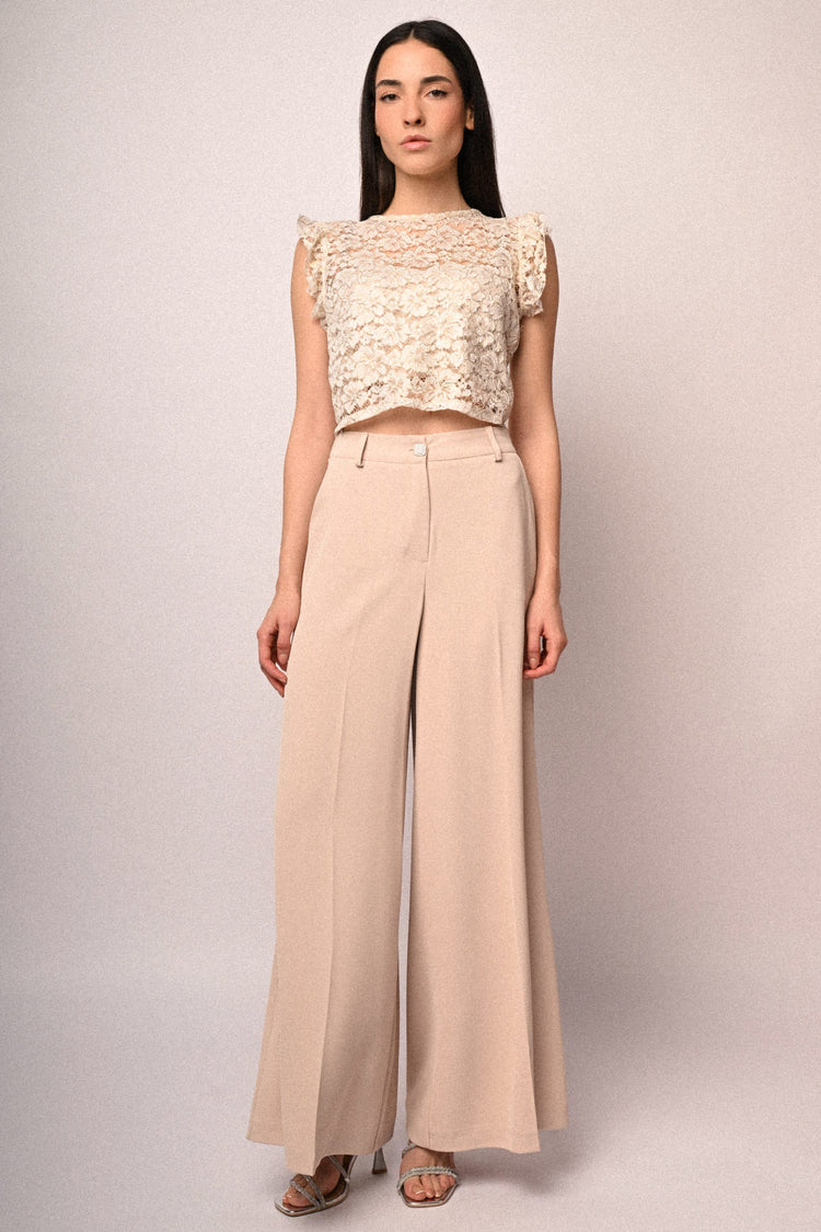 Pantaloni palazzo con bottone gioiello
