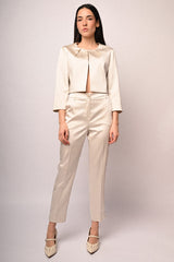 Pantaloni in raso con bottone gioiello