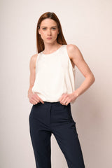 Pantaloni slim-fit misto viscosa blu con risvolto