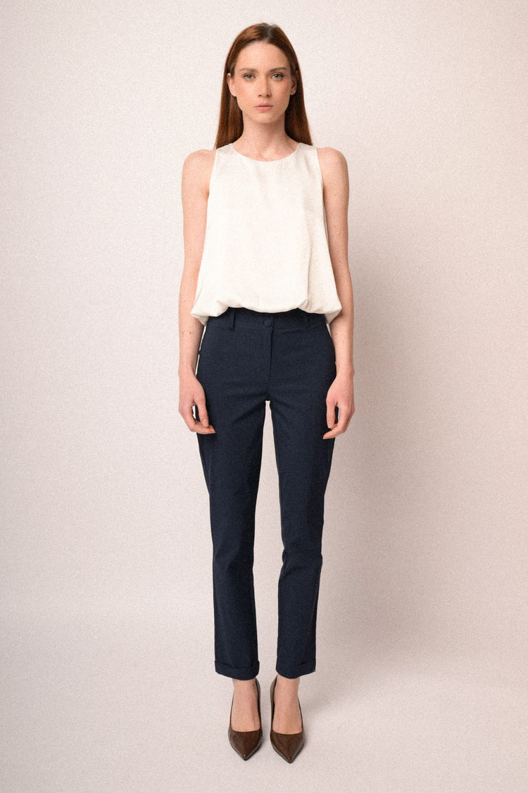 Pantaloni slim-fit misto viscosa blu con risvolto