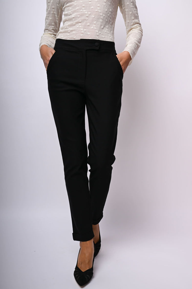 Pantaloni misto viscosa con risvolto