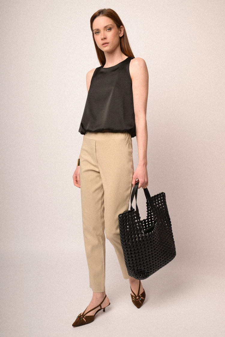 Pantaloni push-up misto viscosa beige