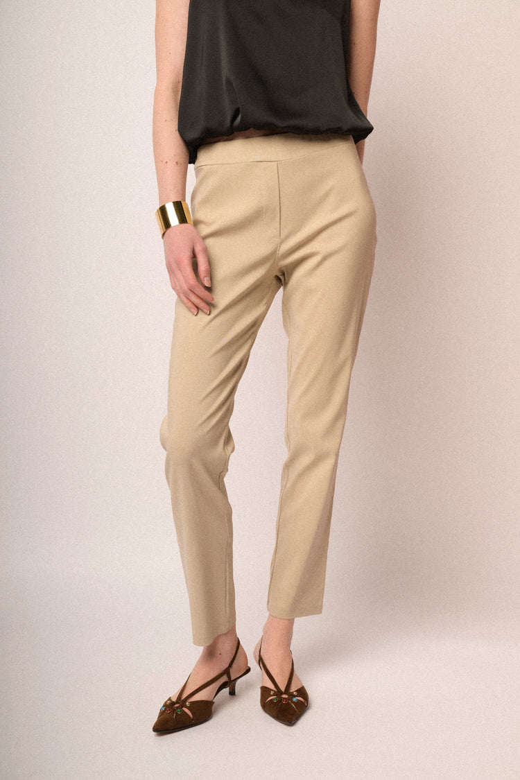 Pantaloni push-up misto viscosa beige
