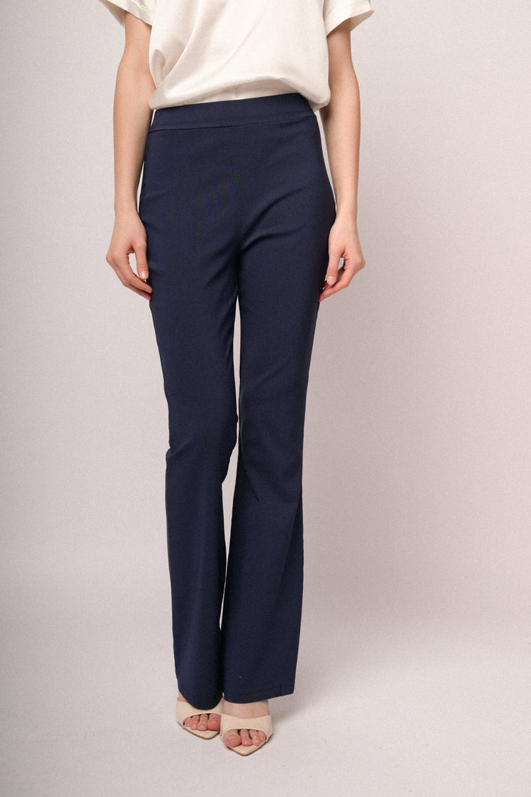 Pantaloni a gamba svasata misto viscosa blu