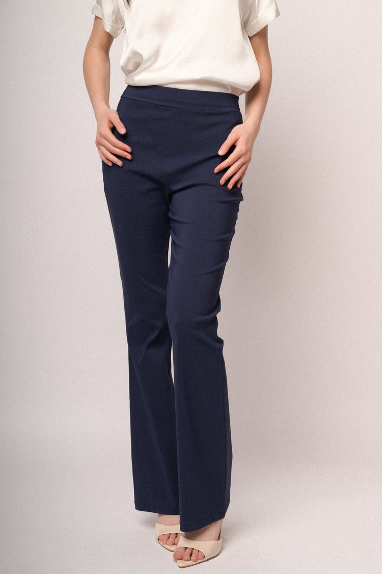 Pantaloni a gamba svasata misto viscosa blu