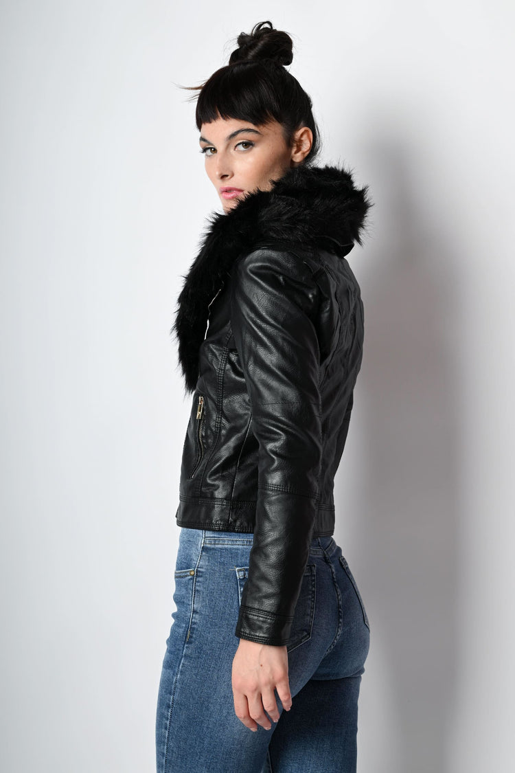 Giacca in similpelle e faux fur