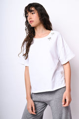 T shirt con fiocchi in strass