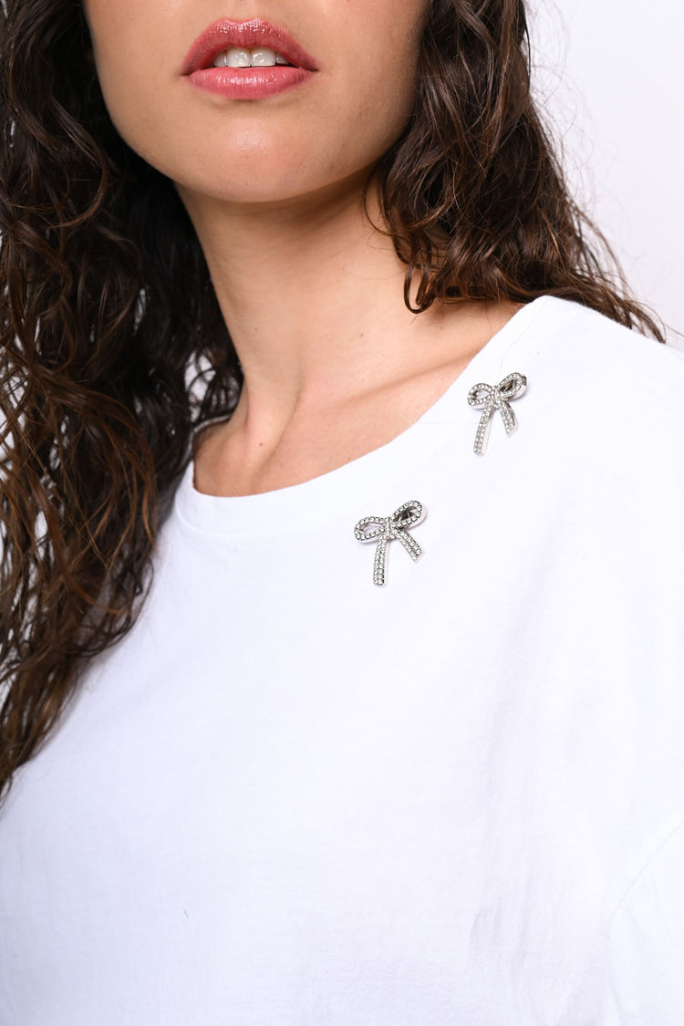 T shirt con fiocchi in strass