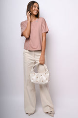 T shirt con fiocchi in strass
