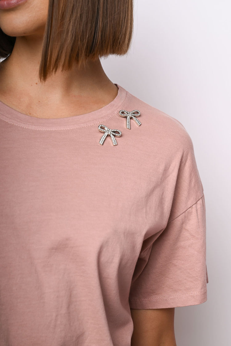 T shirt con fiocchi in strass