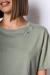 T shirt con fiocchi in strass